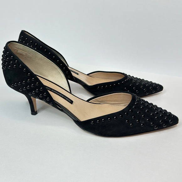 French Connection Studded Heels Black Embellished Kitten Heel Dorsay Pumps - Picture 3 of 7